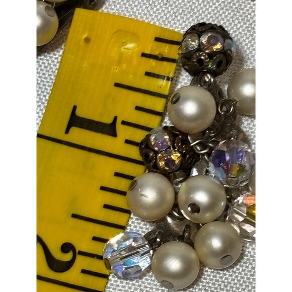 Vintage Faux Pearl & Diamond long beaded loop necklace & Clip on earrings Classy - Picture 8 of 8